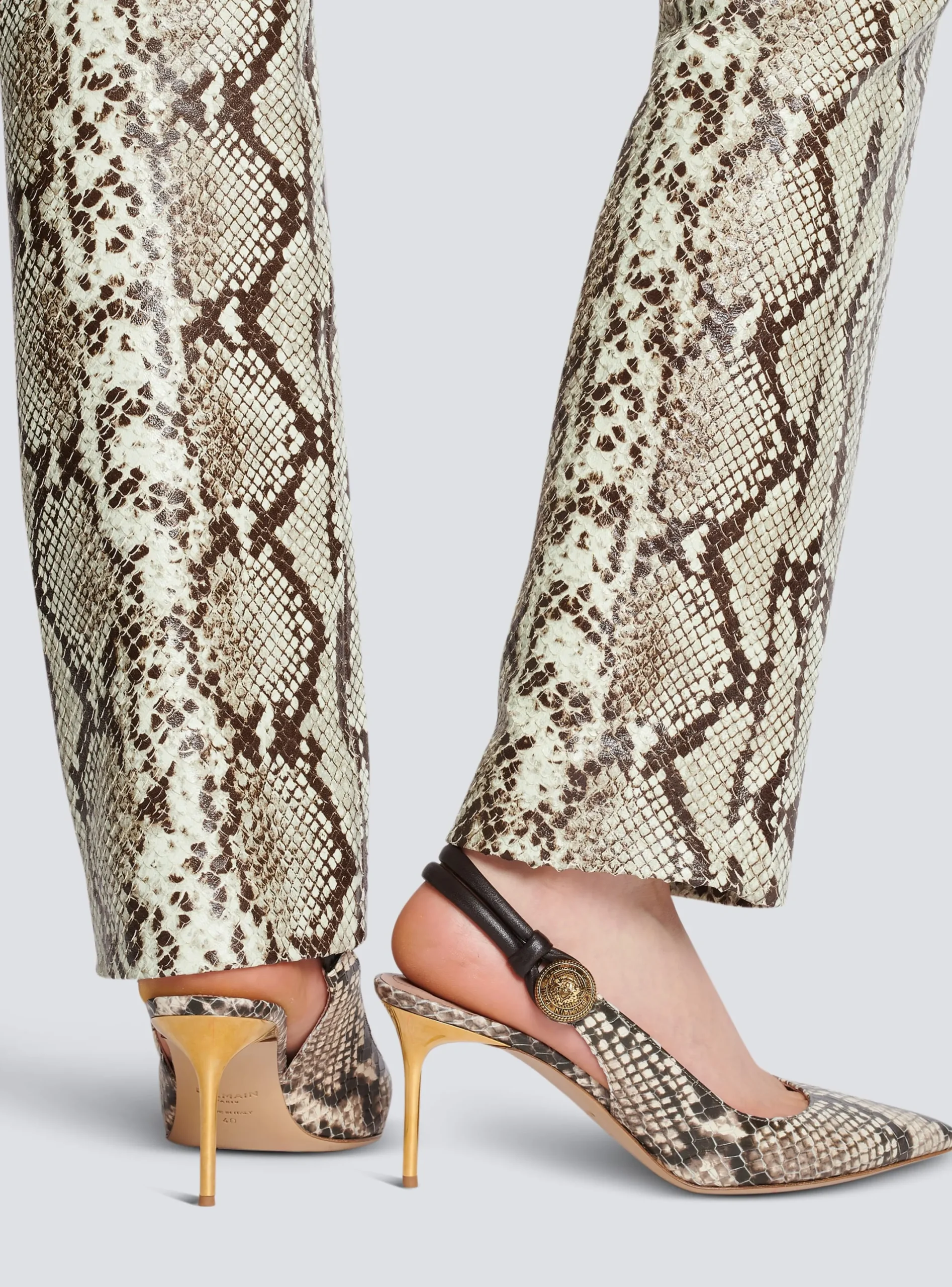 Shop Alma Snakeskin-effect Leather Slingbacks Women High Heels & Pumps