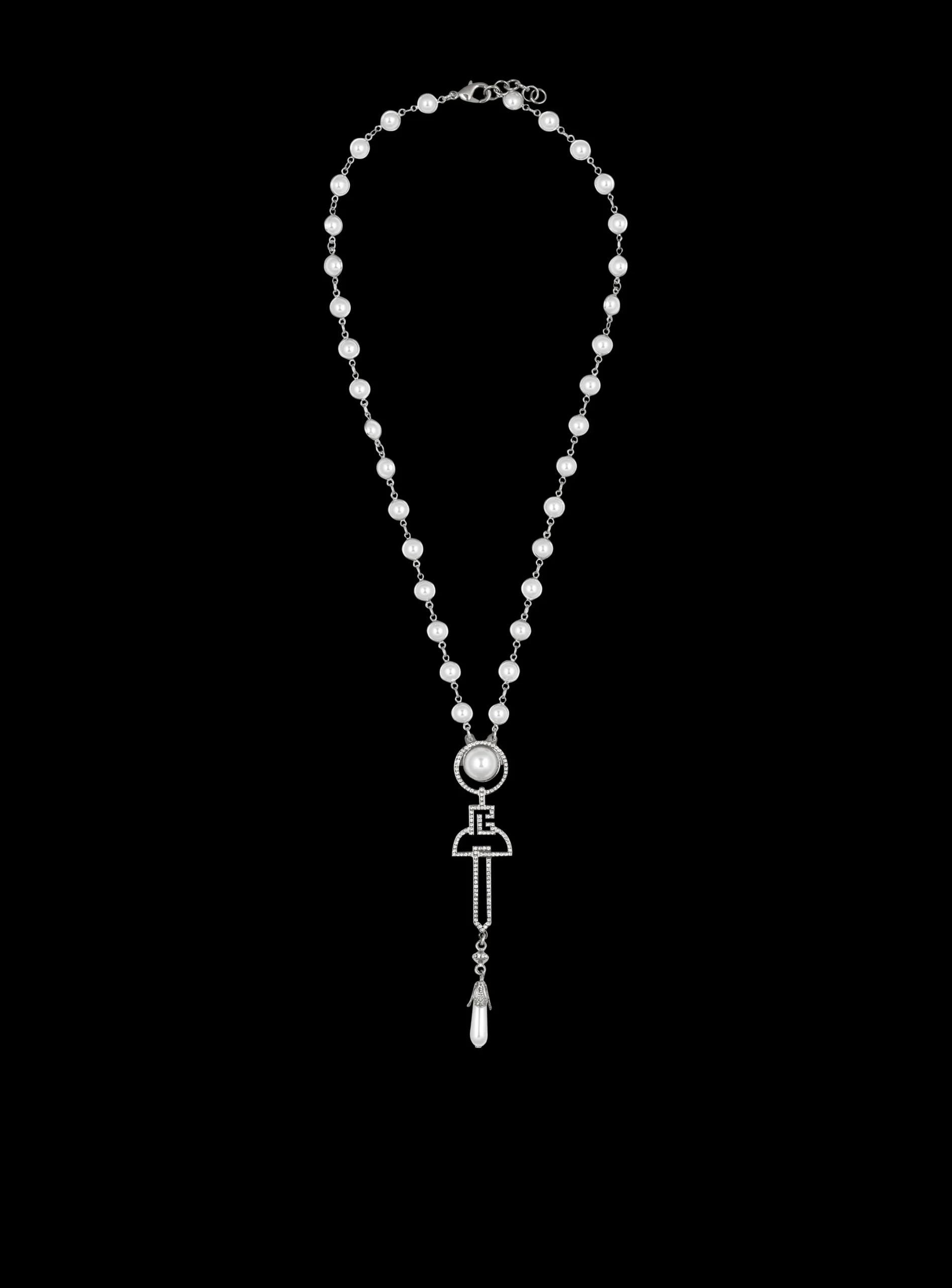 Hot Art Deco Pearl, Brass And Rhinestone Necklace Fashion Jewelry