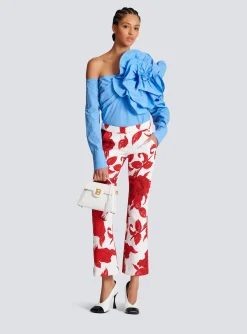 Cheap Asymmetric Poplin Shirt With Rose Women Tops And Shirts