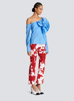 Cheap Asymmetric Poplin Shirt With Rose Women Tops And Shirts