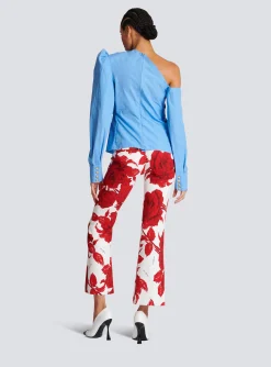Cheap Asymmetric Poplin Shirt With Rose Women Tops And Shirts