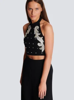 Store Backless Baroque Embroidered Top Women Tops And Shirts