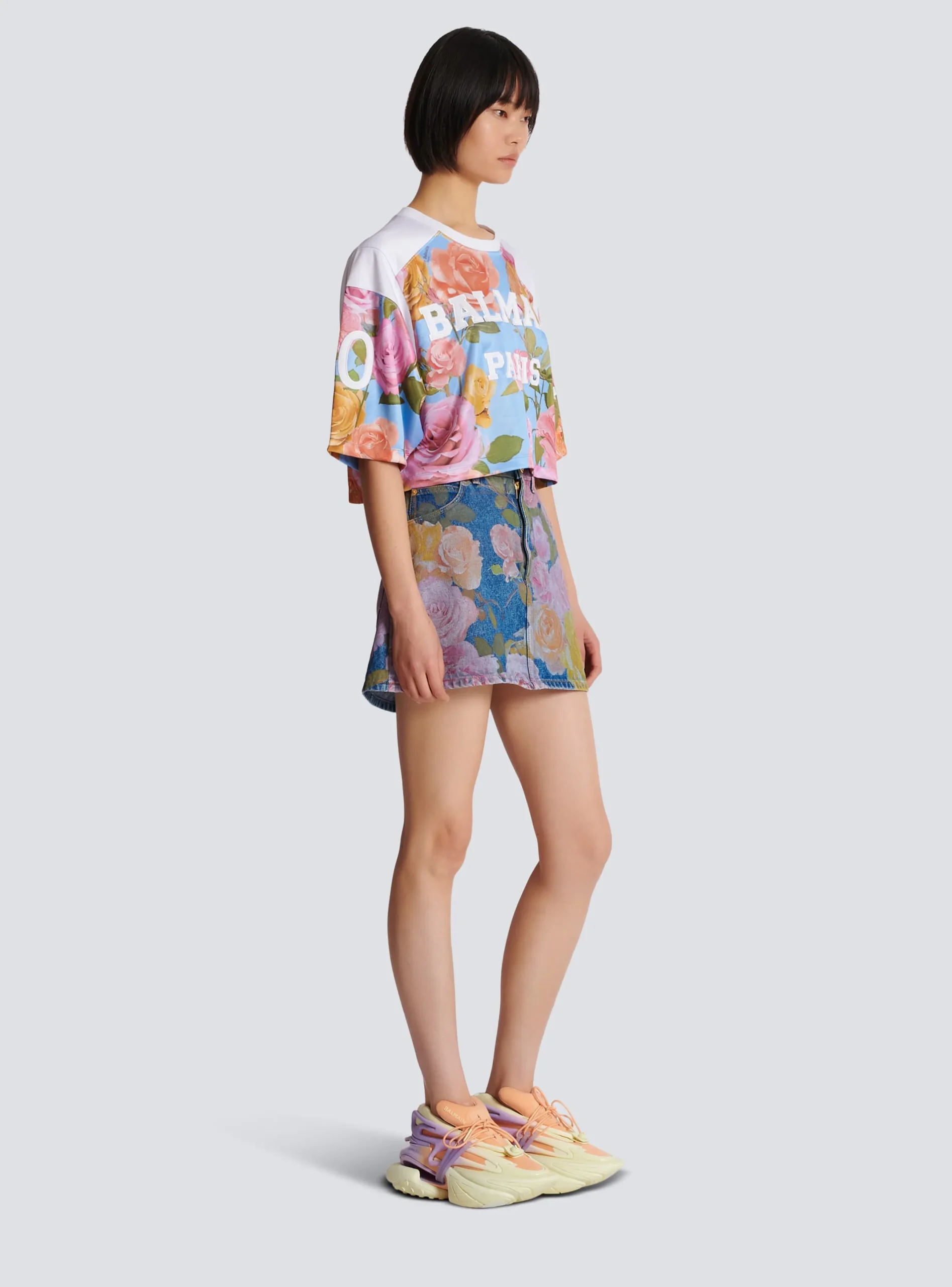 Discount Baseball T-shirt With Pastel Roses Print Women T-Shirts
