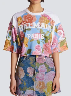 Discount Baseball T-shirt With Pastel Roses Print Women T-Shirts