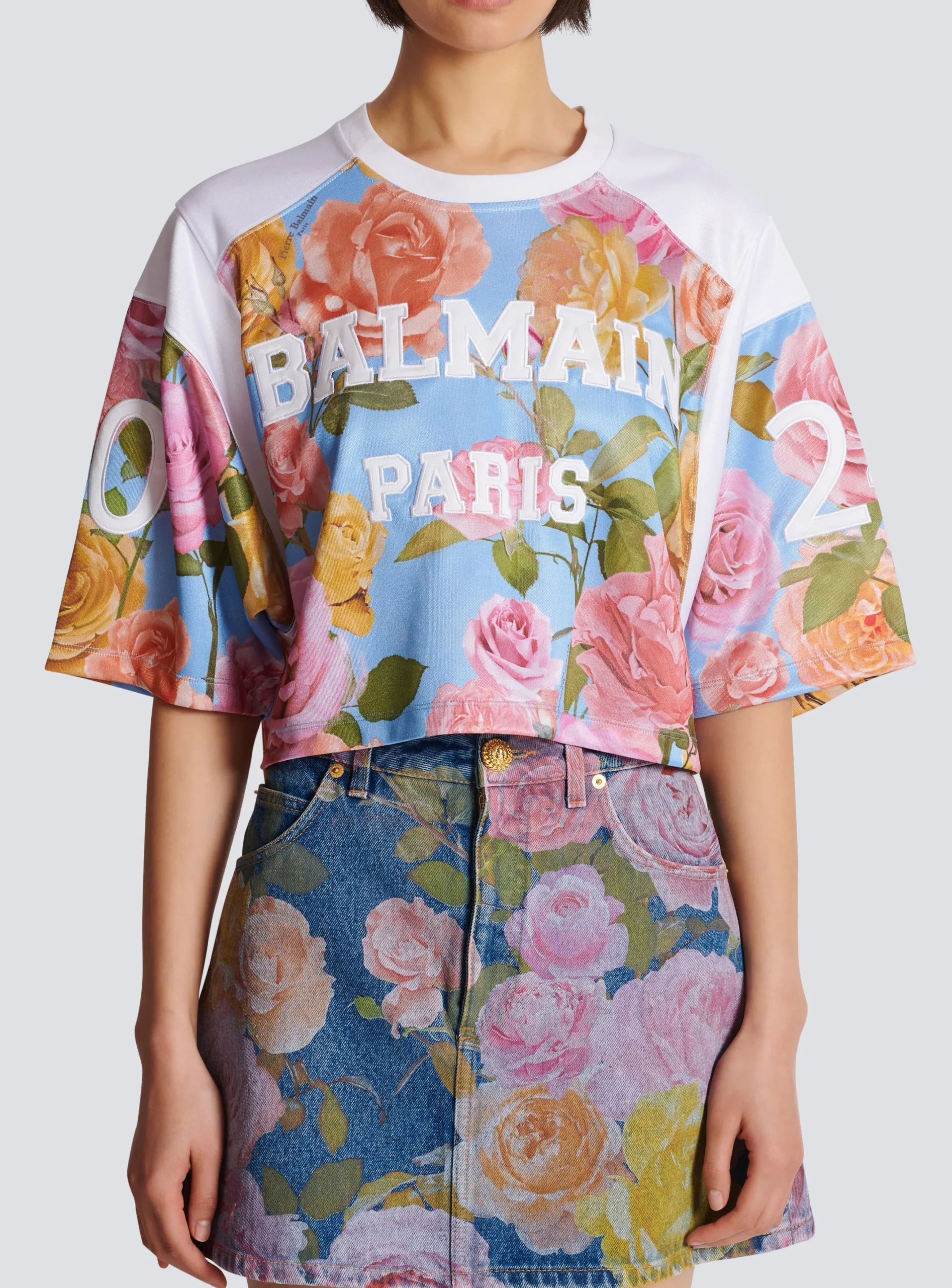 Discount Baseball T-shirt With Pastel Roses Print Women T-Shirts