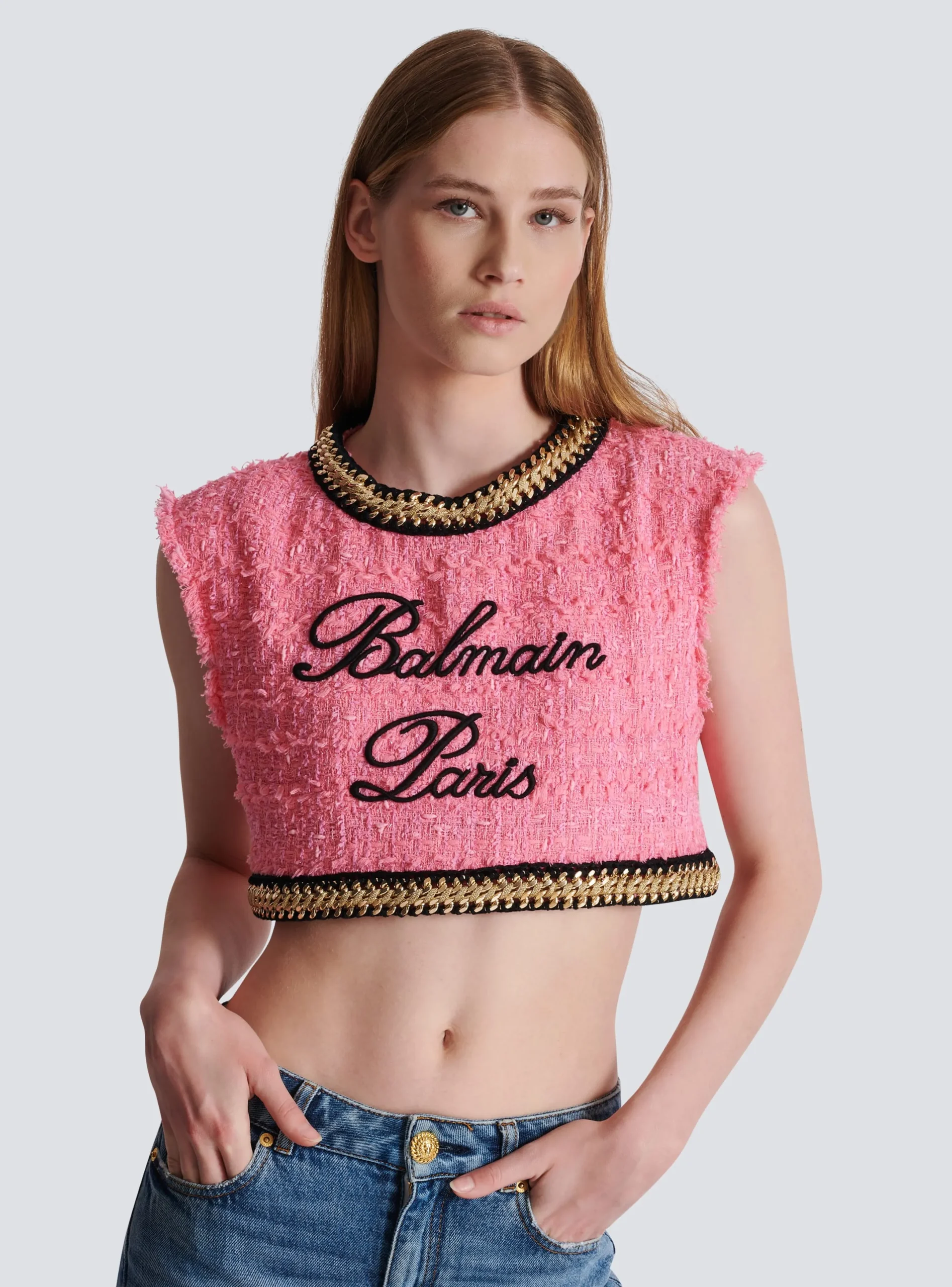 Store Signature Tweed And Chain Top Women Tops And Shirts