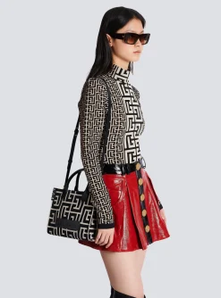 Best B-Army Monogrammed Jacquard And Leather Tote Bag Women Tote Bags|Shoulder Bags