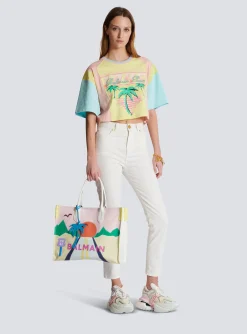 Flash Sale B-Army Shopper Medium Tote Bag In Canvas And Postcard Patchwork Leather Women Tote Bags|Shoulder Bags