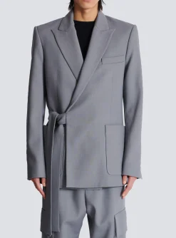 Sale Belted Asymmetrical Jacket In Double Crepe Jackets And Blazers