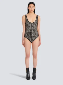 Clearance Bicolor Jacquard Bodysuit With Monogram Women Tops And Shirts
