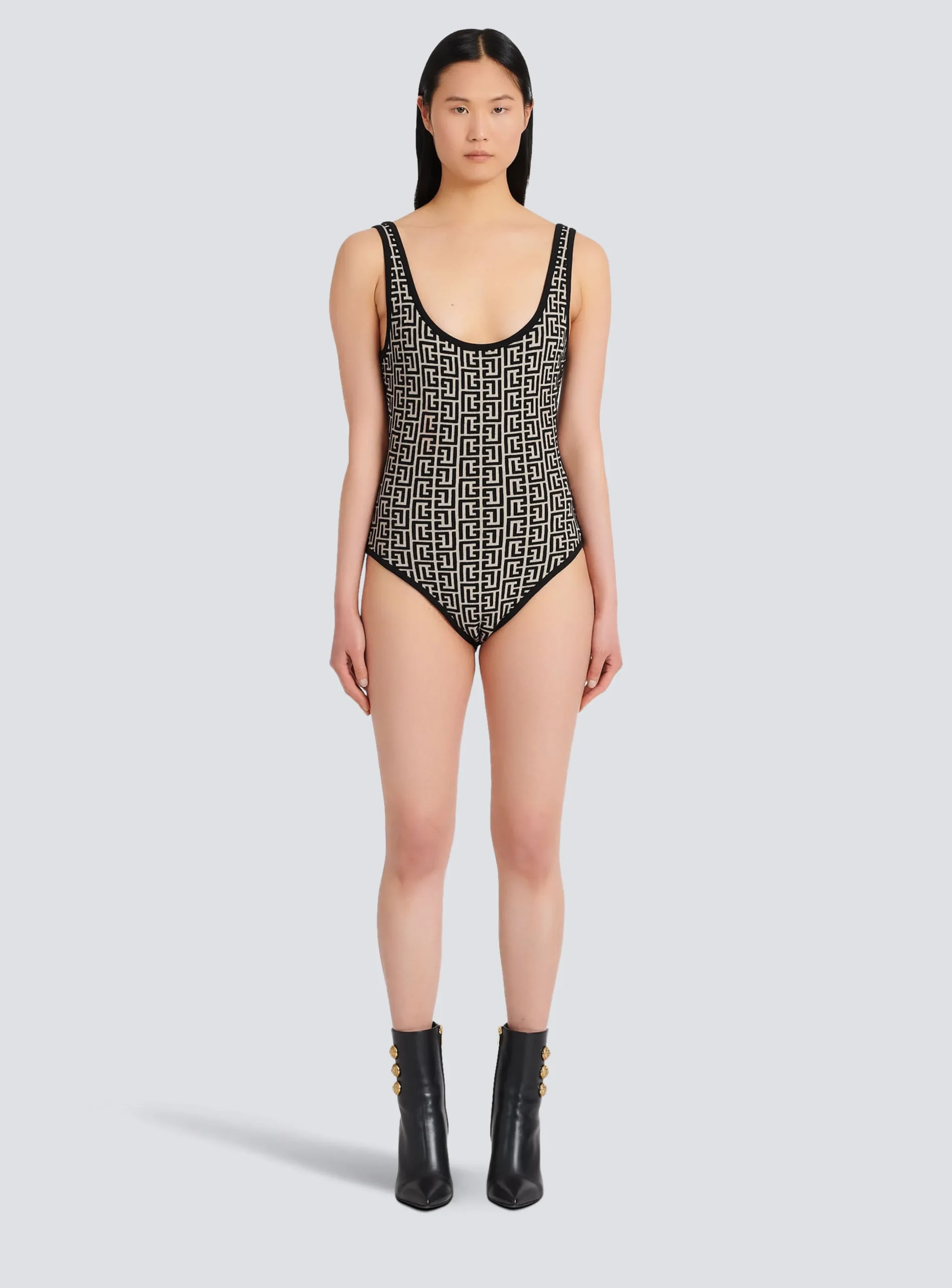 Clearance Bicolor Jacquard Bodysuit With Monogram Women Tops And Shirts