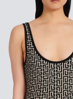 Clearance Bicolor Jacquard Bodysuit With Monogram Women Tops And Shirts