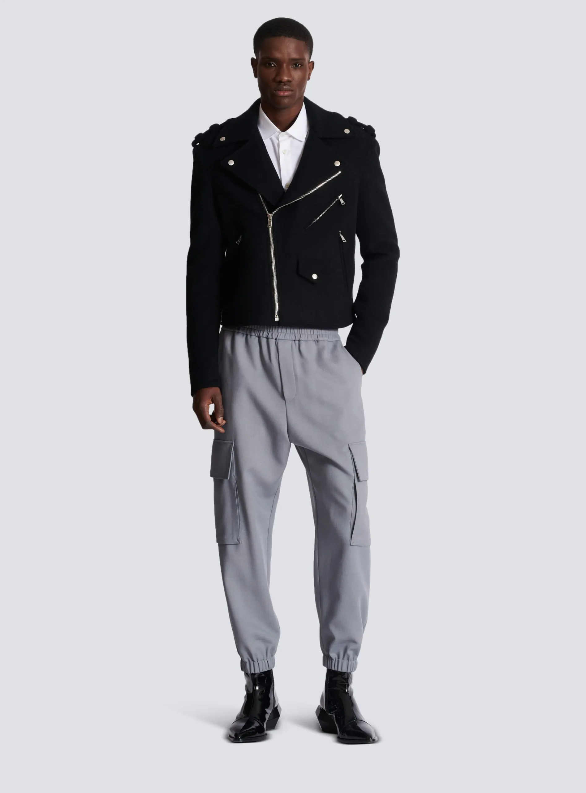 Hot Biker Jacket In Felted Wool Outerwear