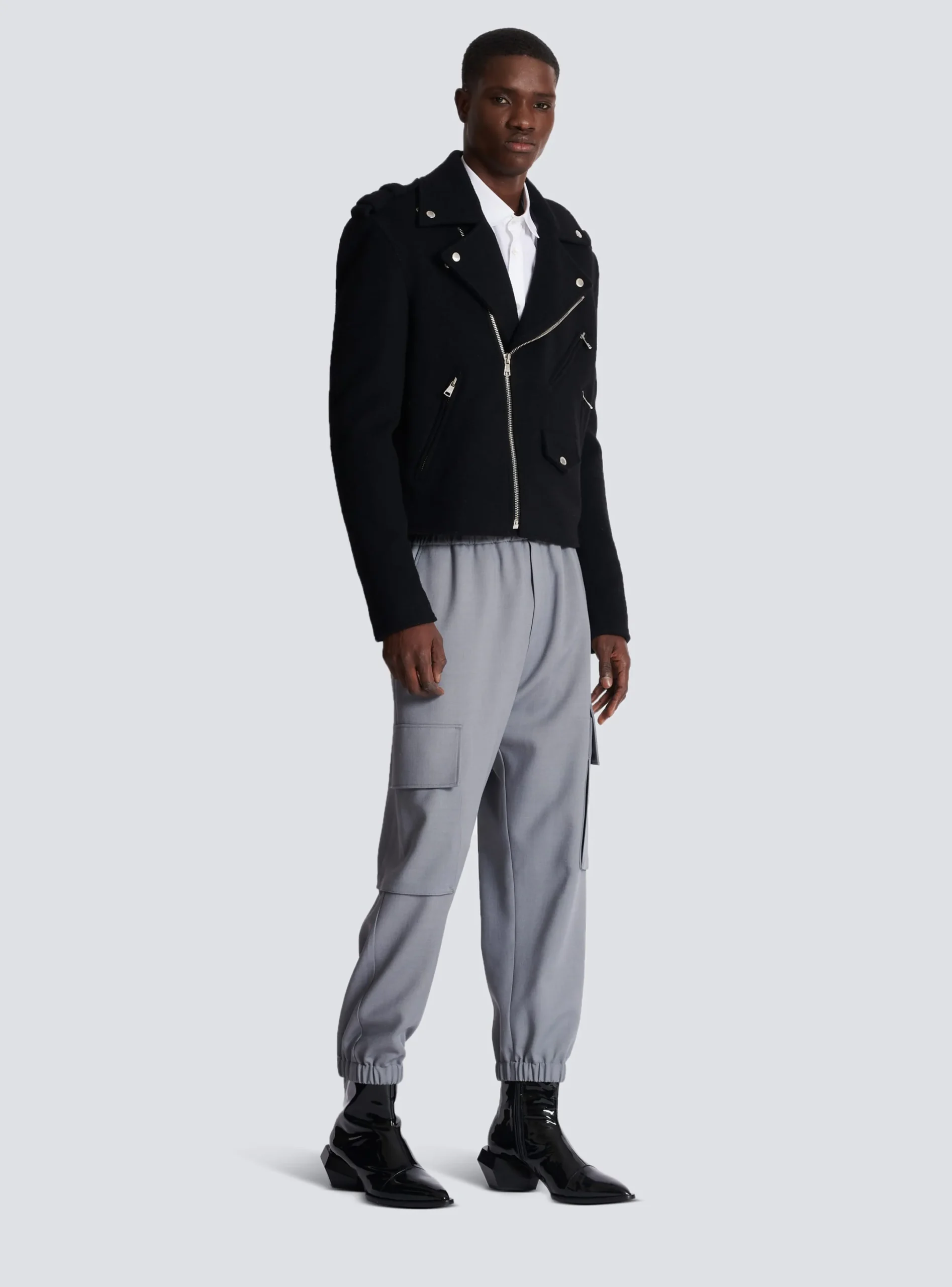 Hot Biker Jacket In Felted Wool Outerwear