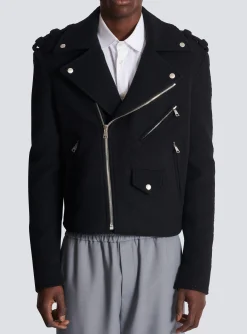 Hot Biker Jacket In Felted Wool Outerwear