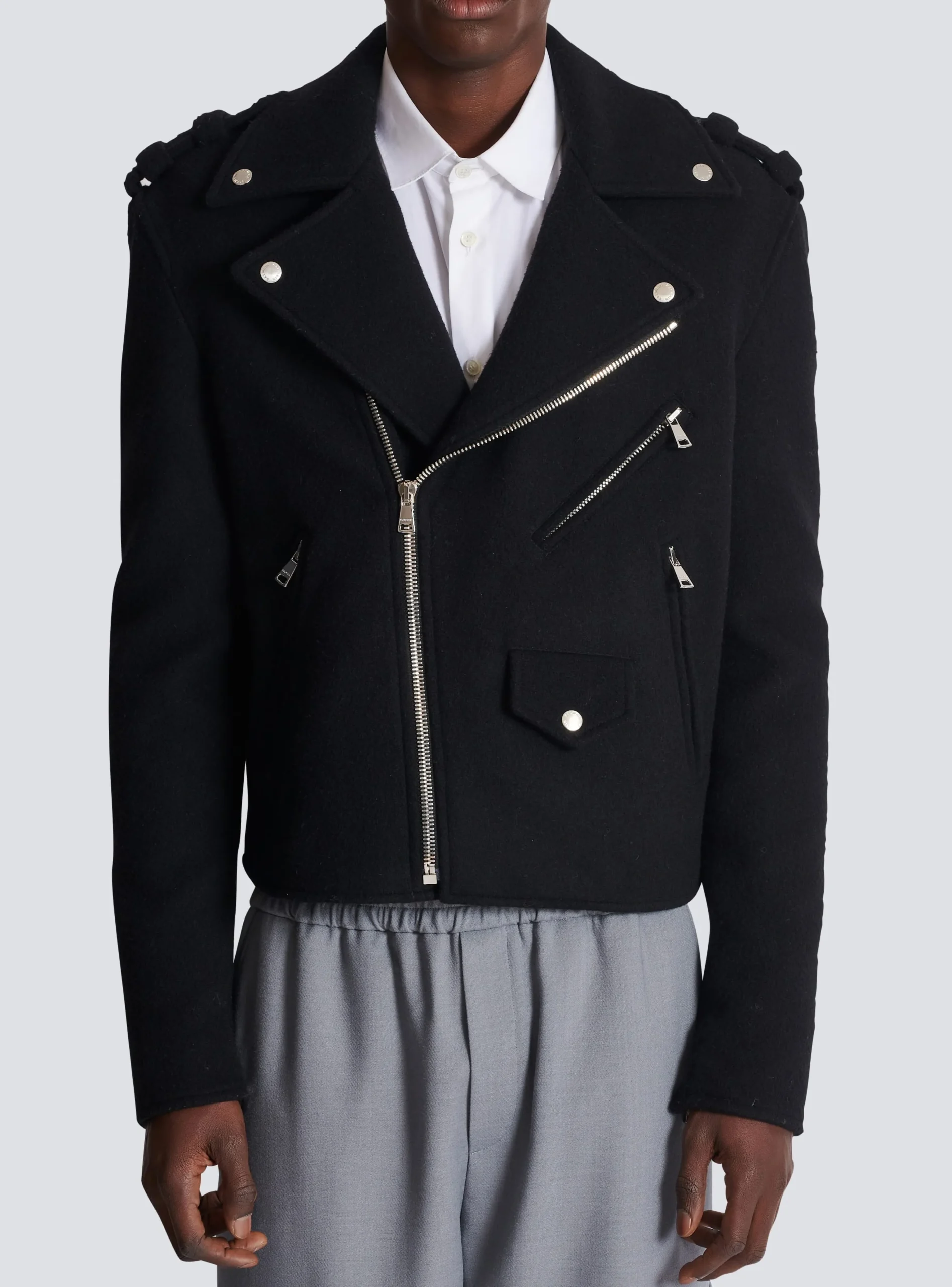 Hot Biker Jacket In Felted Wool Outerwear