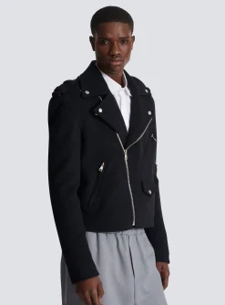 Hot Biker Jacket In Felted Wool Outerwear