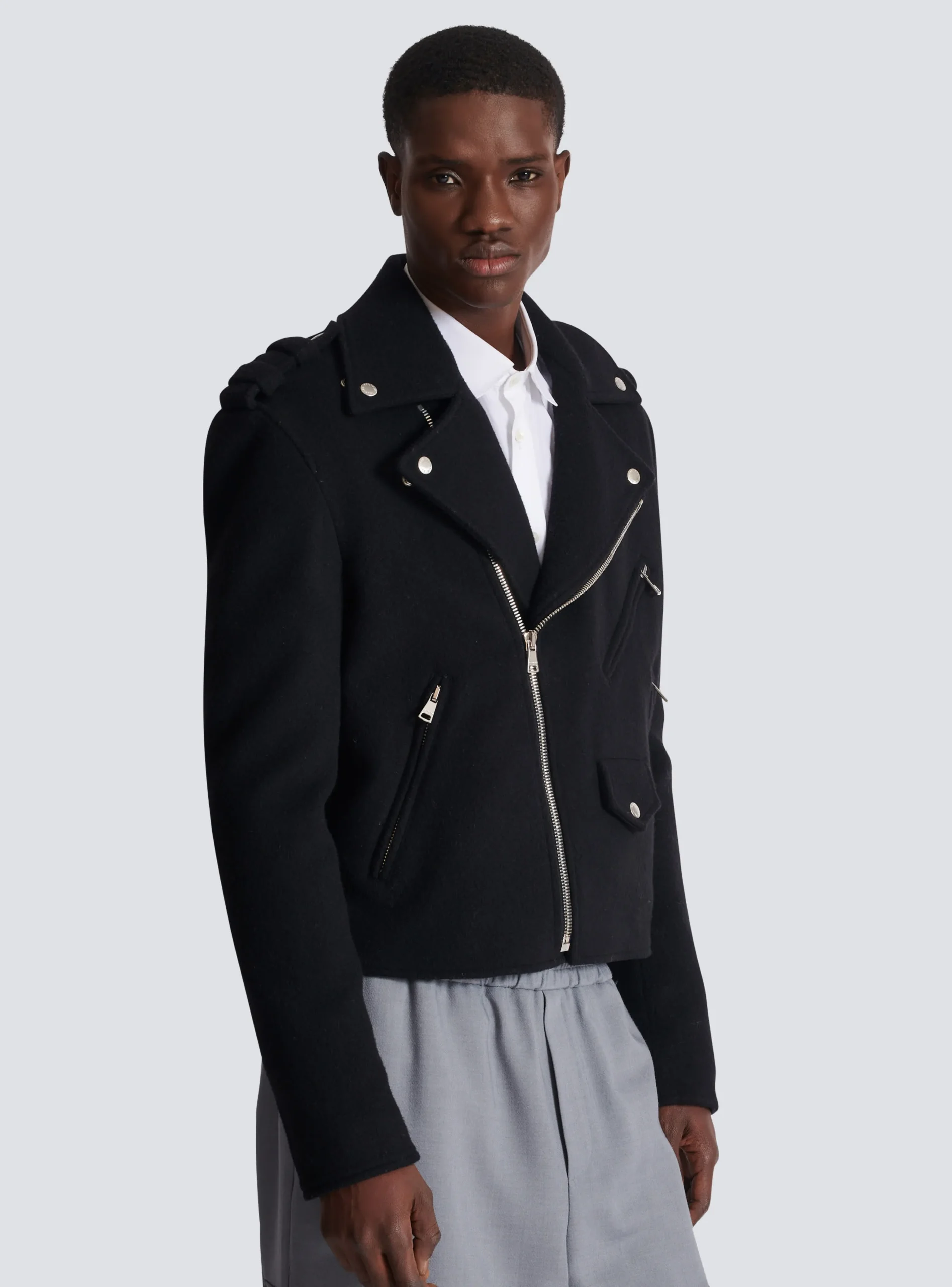 Hot Biker Jacket In Felted Wool Outerwear