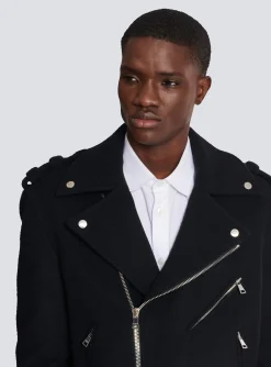 Hot Biker Jacket In Felted Wool Outerwear