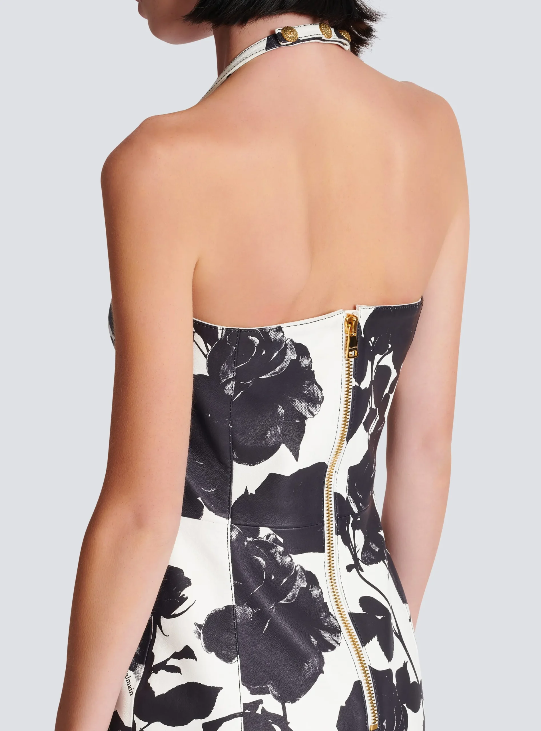 Cheap Black And Roses Leather Halterneck Dress Women Dresses