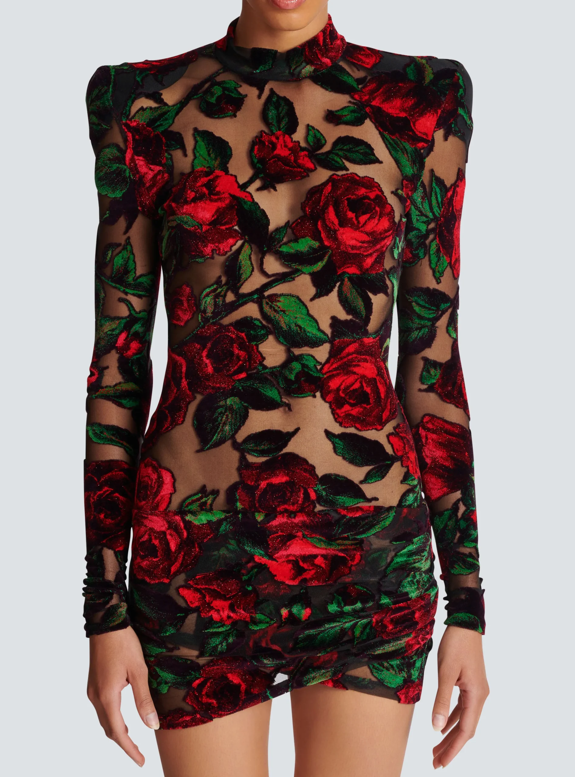 Fashion Burnout Velvet Dress With Rose Print Women Dresses