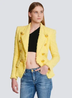 Cheap 8-button Fitted Tweed Jacket Women Jackets And Blazers