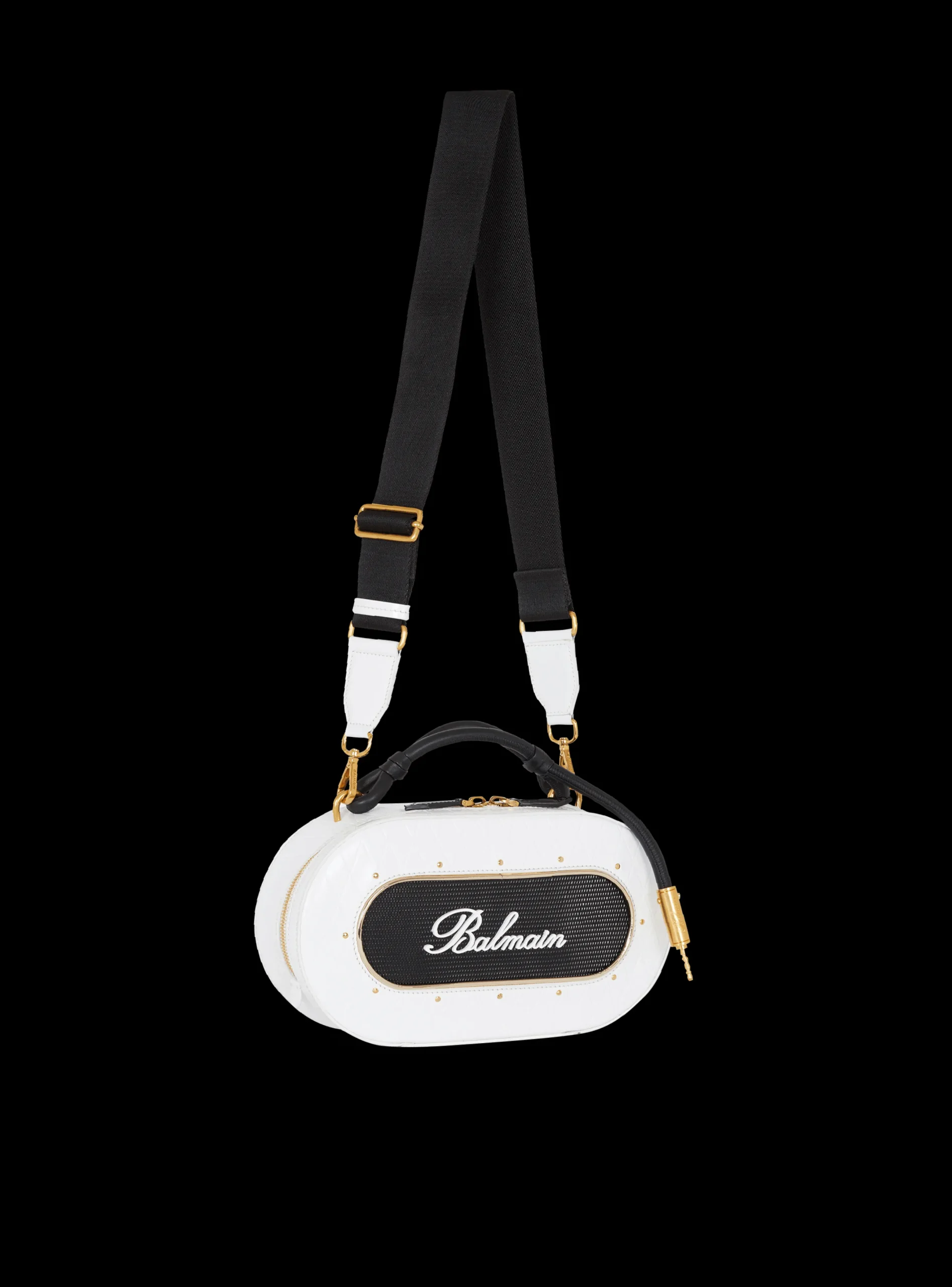 Cheap Calfskin Radio Bag With Signature And Embossed Grid Motif Cross-Body Bags