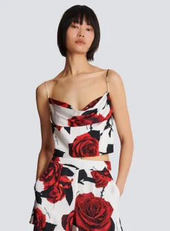 Outlet Cami Top With Roses Print Women Tops And Shirts