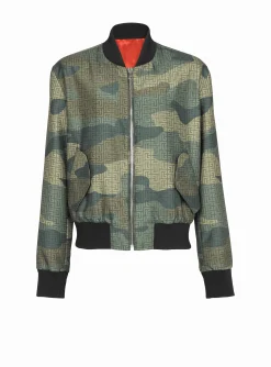 Fashion Camouflage Monogrammed Shantung Bomber Jacket Outerwear