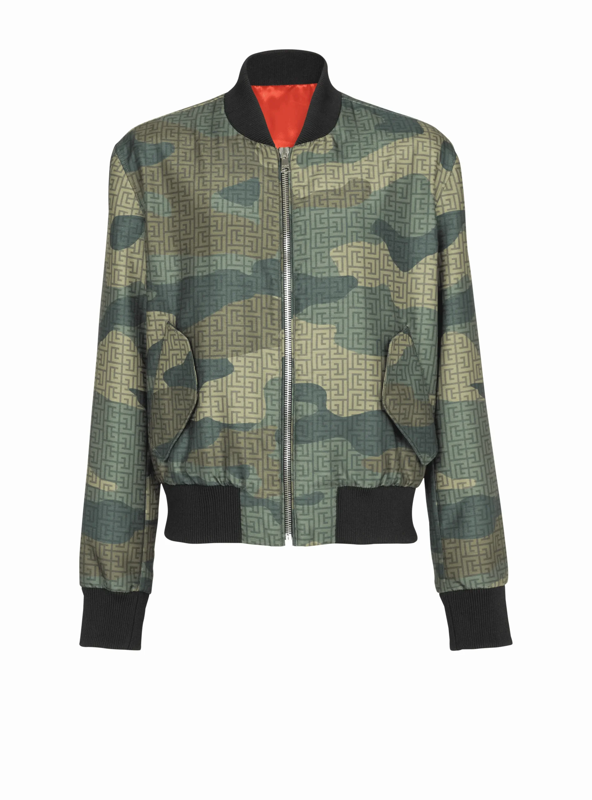 Fashion Camouflage Monogrammed Shantung Bomber Jacket Outerwear