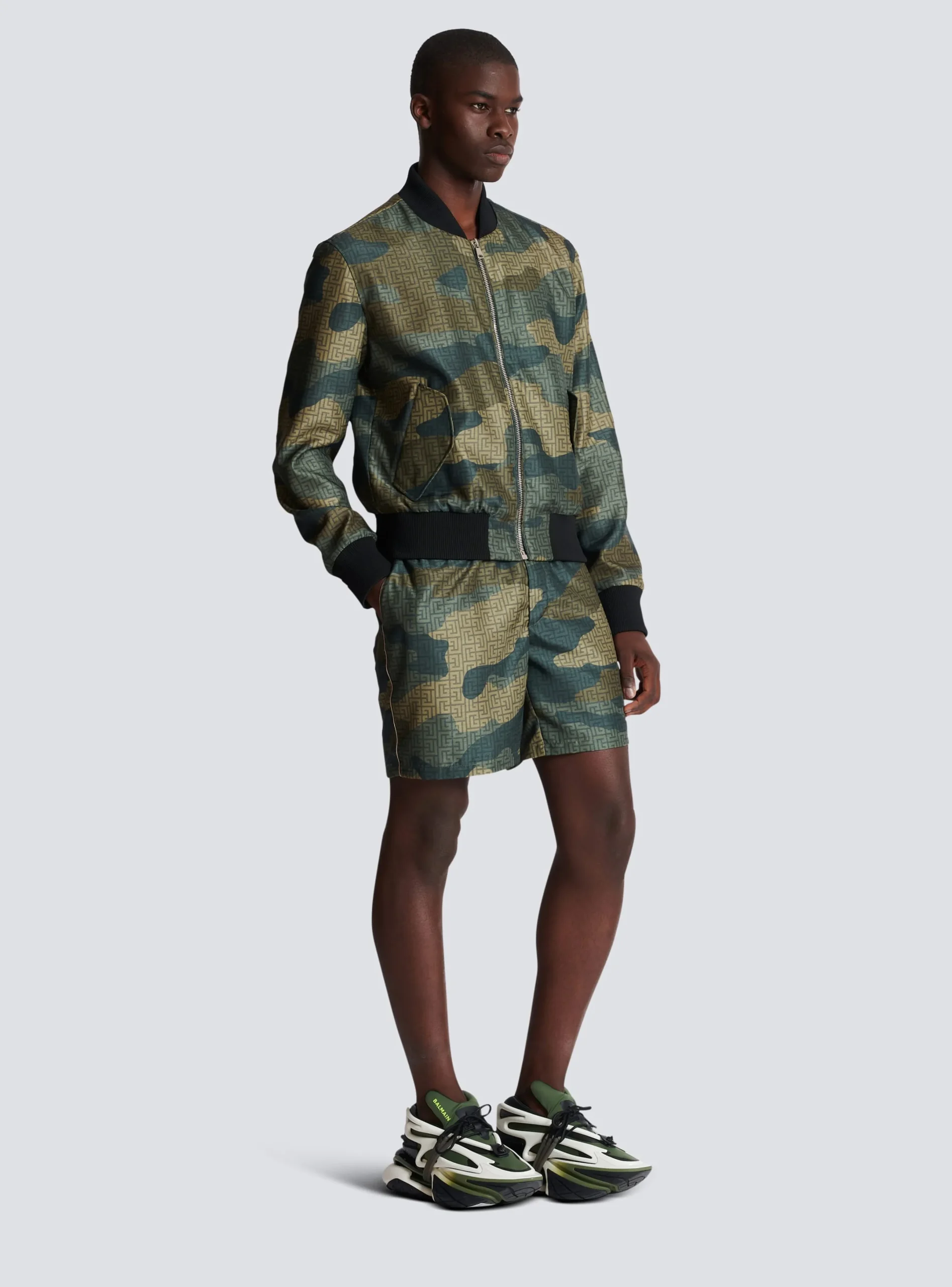 Fashion Camouflage Monogrammed Shantung Bomber Jacket Outerwear