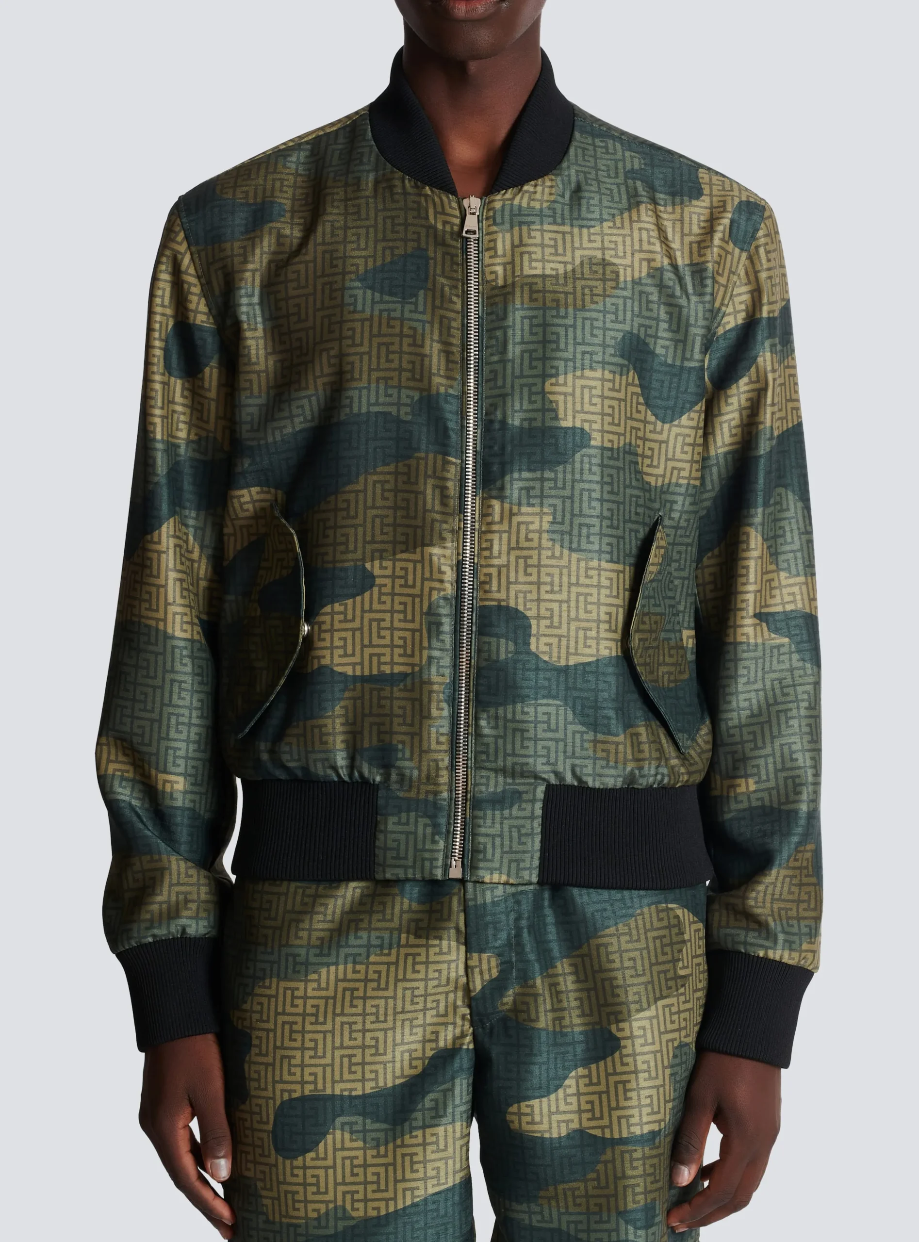 Fashion Camouflage Monogrammed Shantung Bomber Jacket Outerwear