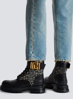 Cheap Charlie Monogram Jacquard And Leather Ranger Boots Women Boots