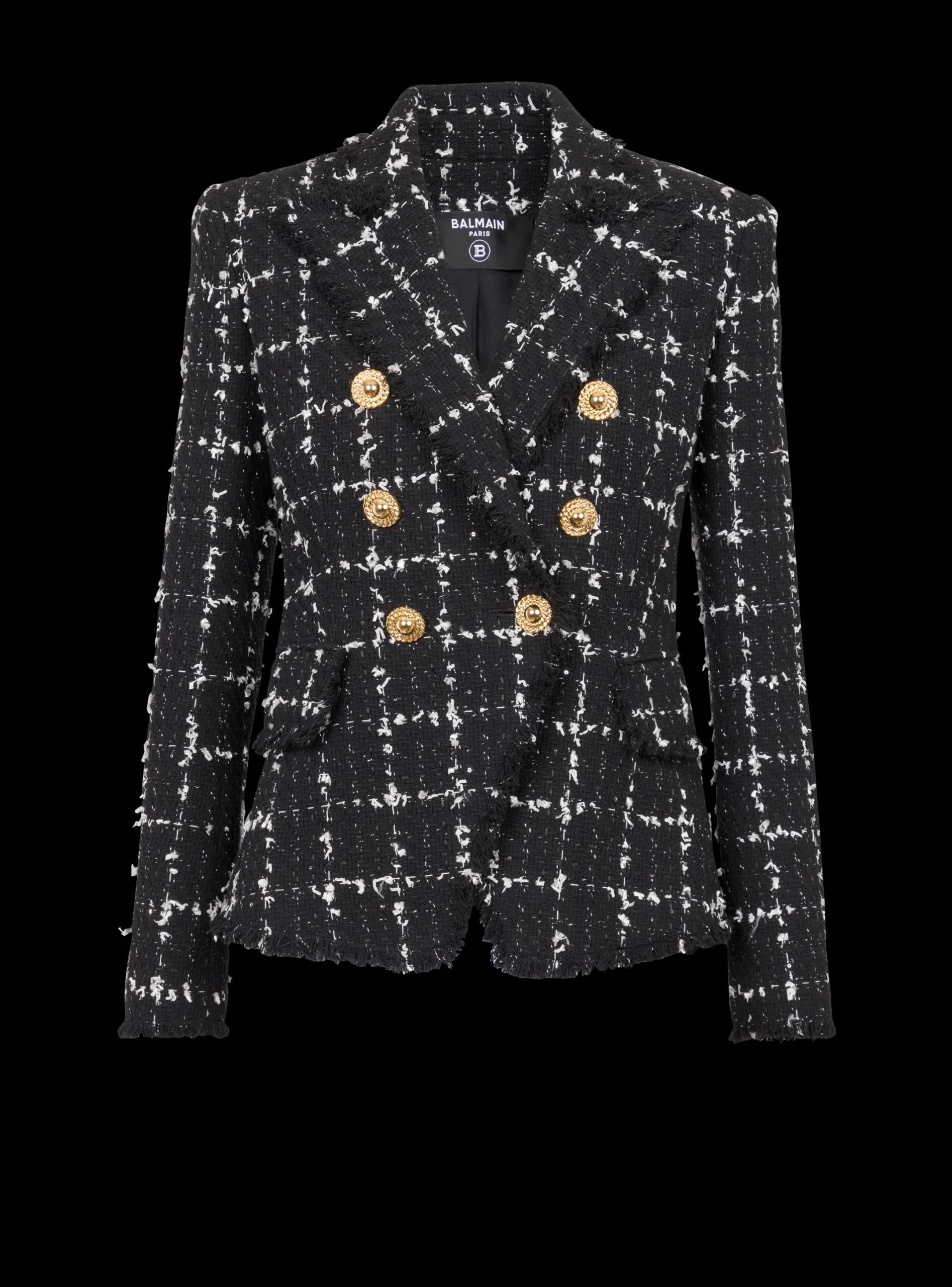 Cheap Check Tweed 6-button Jacket Women Jackets And Blazers