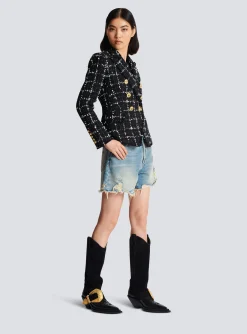 Cheap Check Tweed 6-button Jacket Women Jackets And Blazers