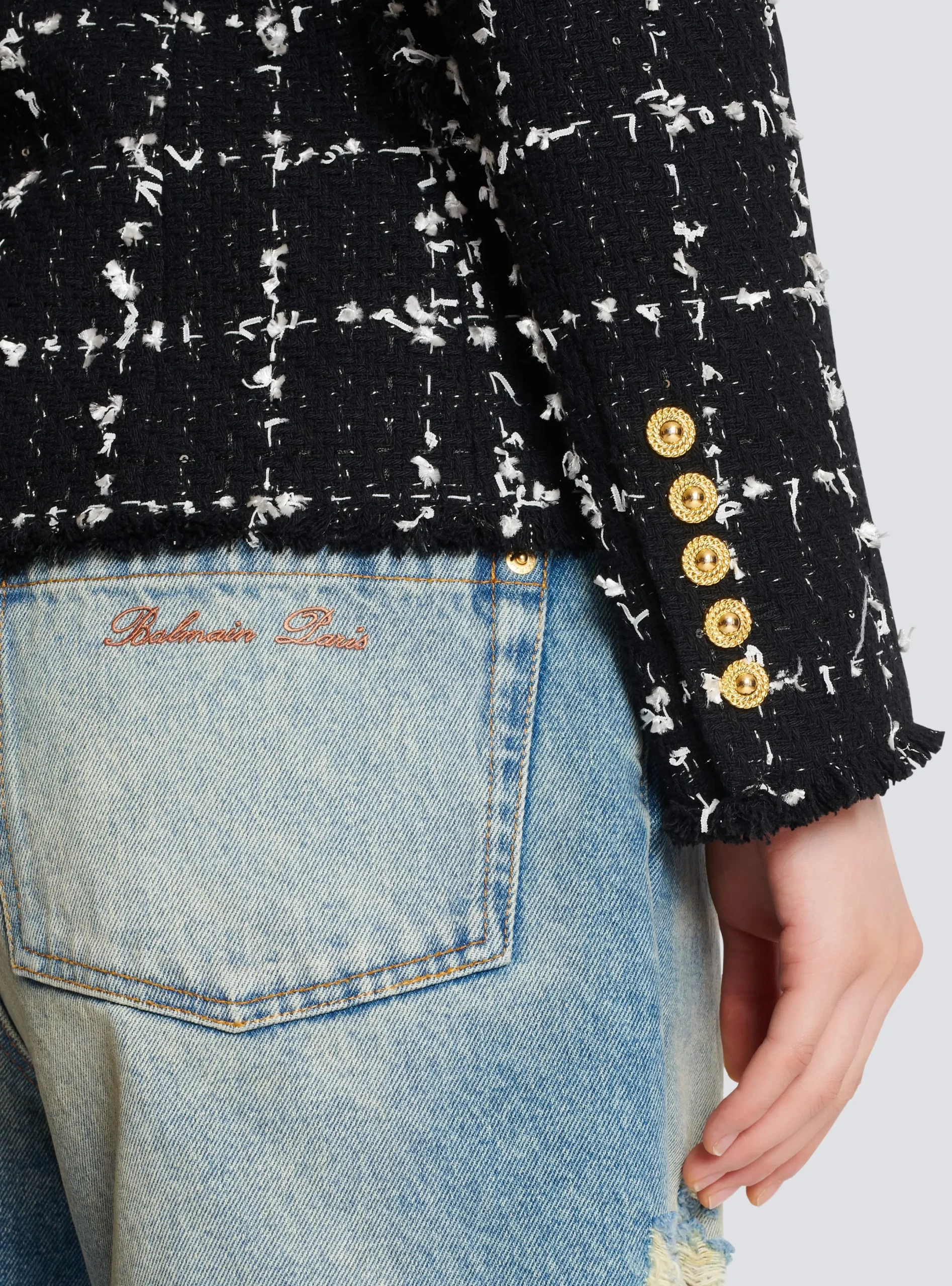 Cheap Check Tweed 6-button Jacket Women Jackets And Blazers
