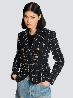 Cheap Check Tweed 6-button Jacket Women Jackets And Blazers