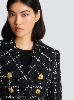 Cheap Check Tweed 6-button Jacket Women Jackets And Blazers