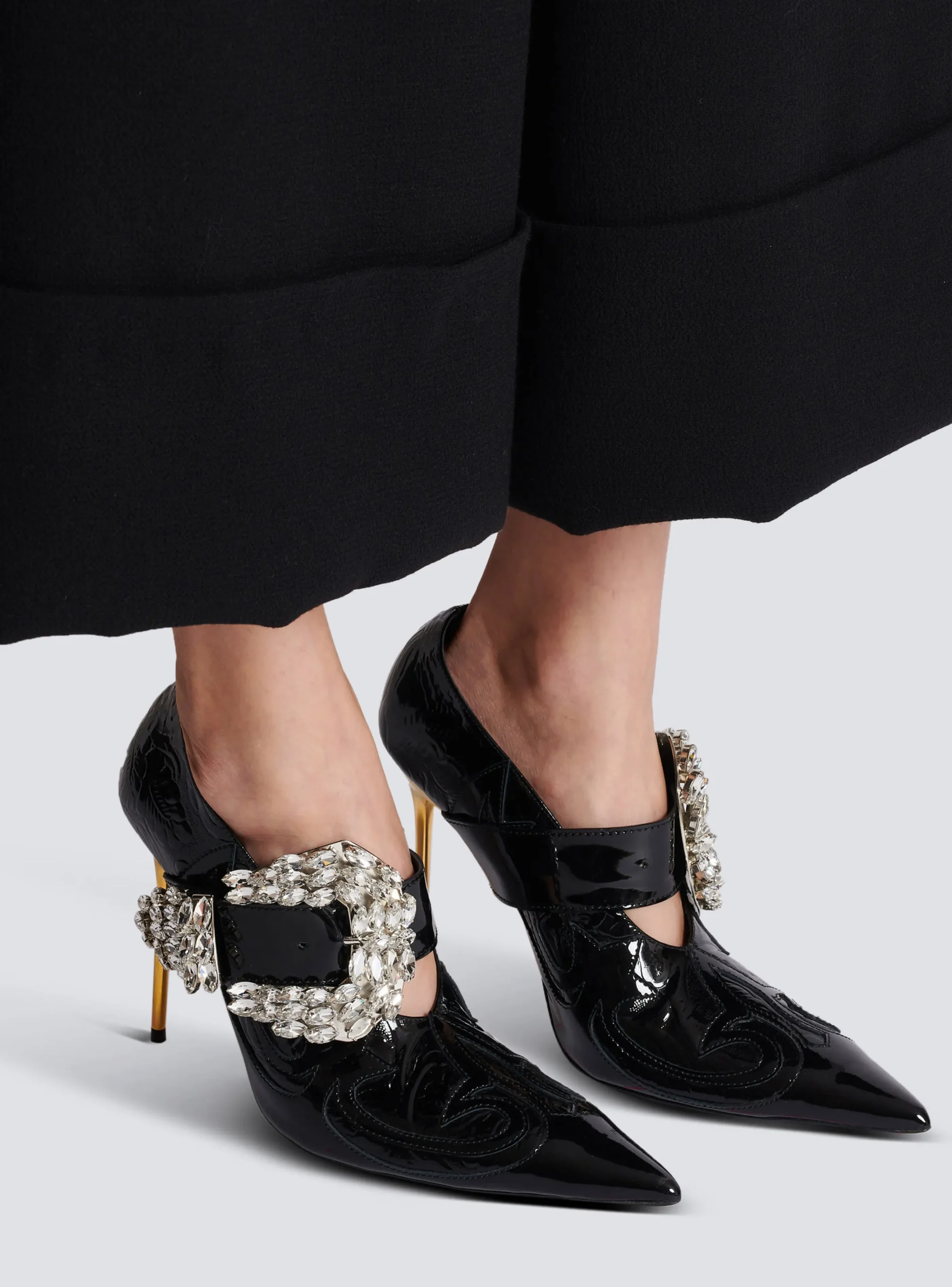 Shop Clara Western Patchwork Patent Leather Pumps Women High Heels & Pumps