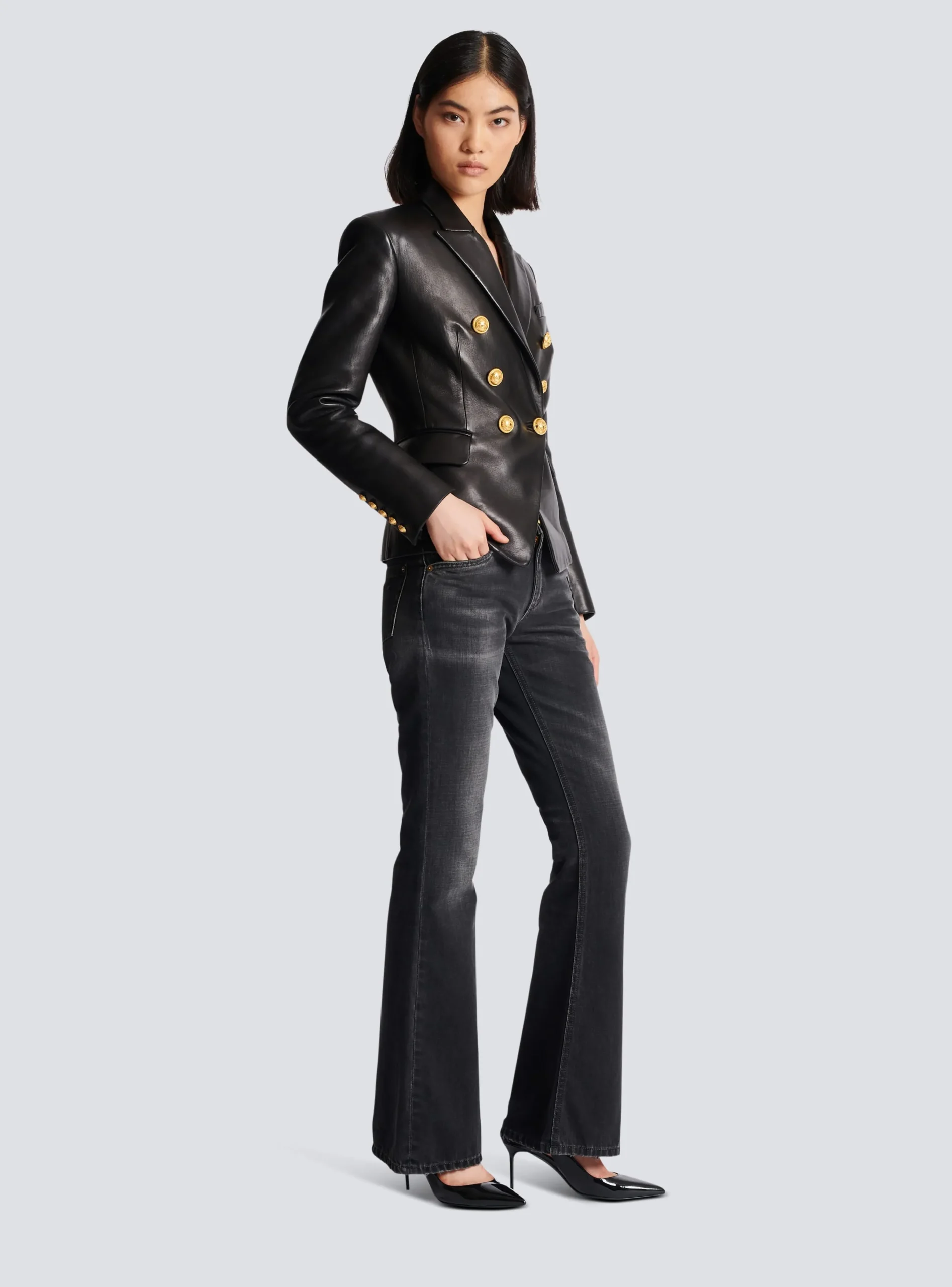 Cheap Classic 6-button Leather Jacket Women Jackets And Blazers
