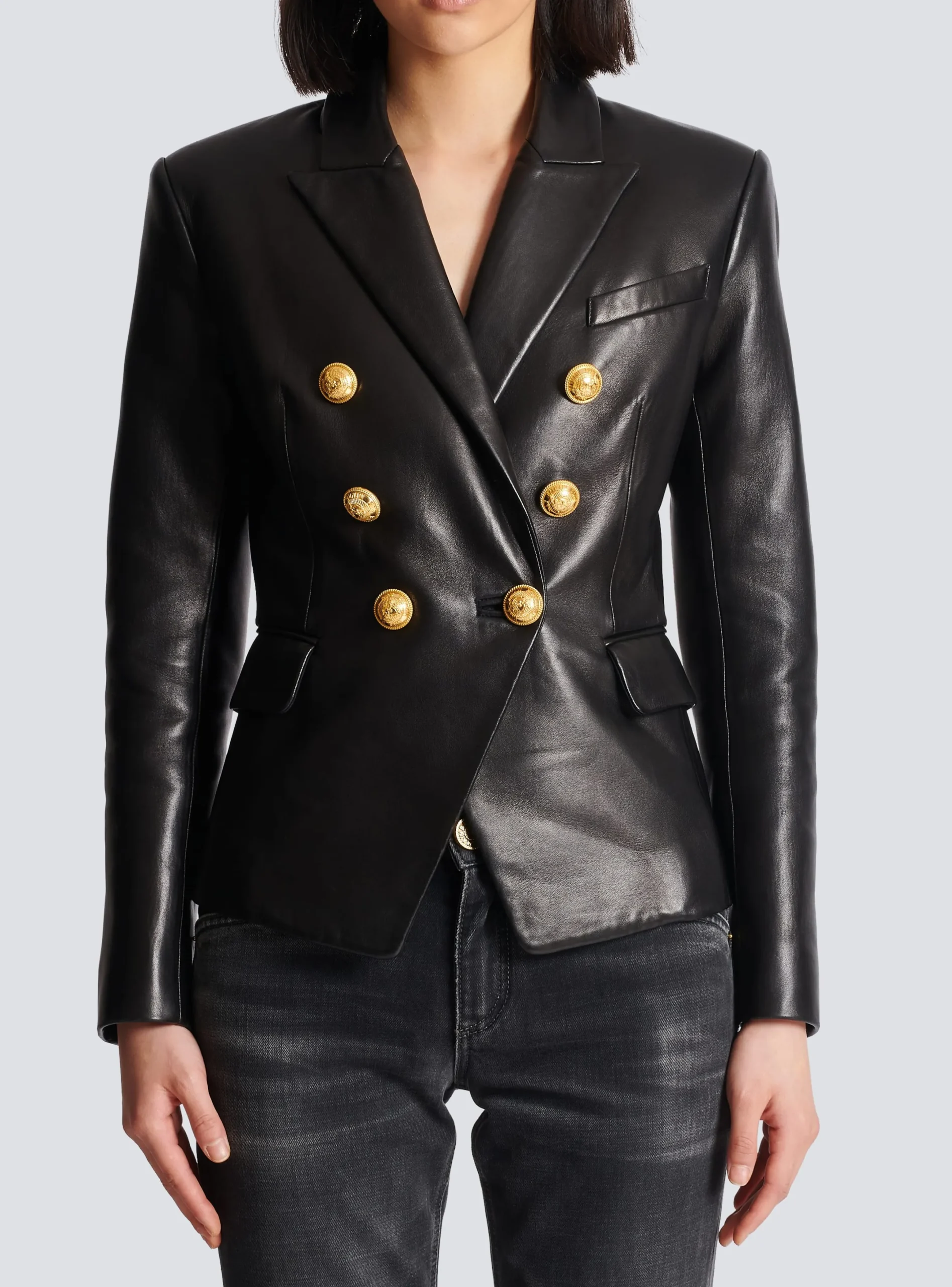 Cheap Classic 6-button Leather Jacket Women Jackets And Blazers