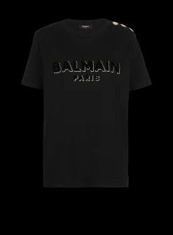 Shop Cotton T-shirt With Flocked Metallic Logo Women T-Shirts