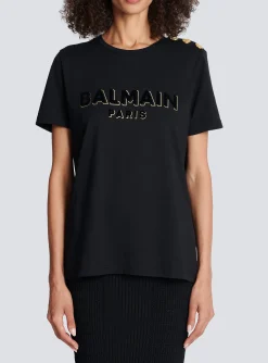 Shop Cotton T-shirt With Flocked Metallic Logo Women T-Shirts