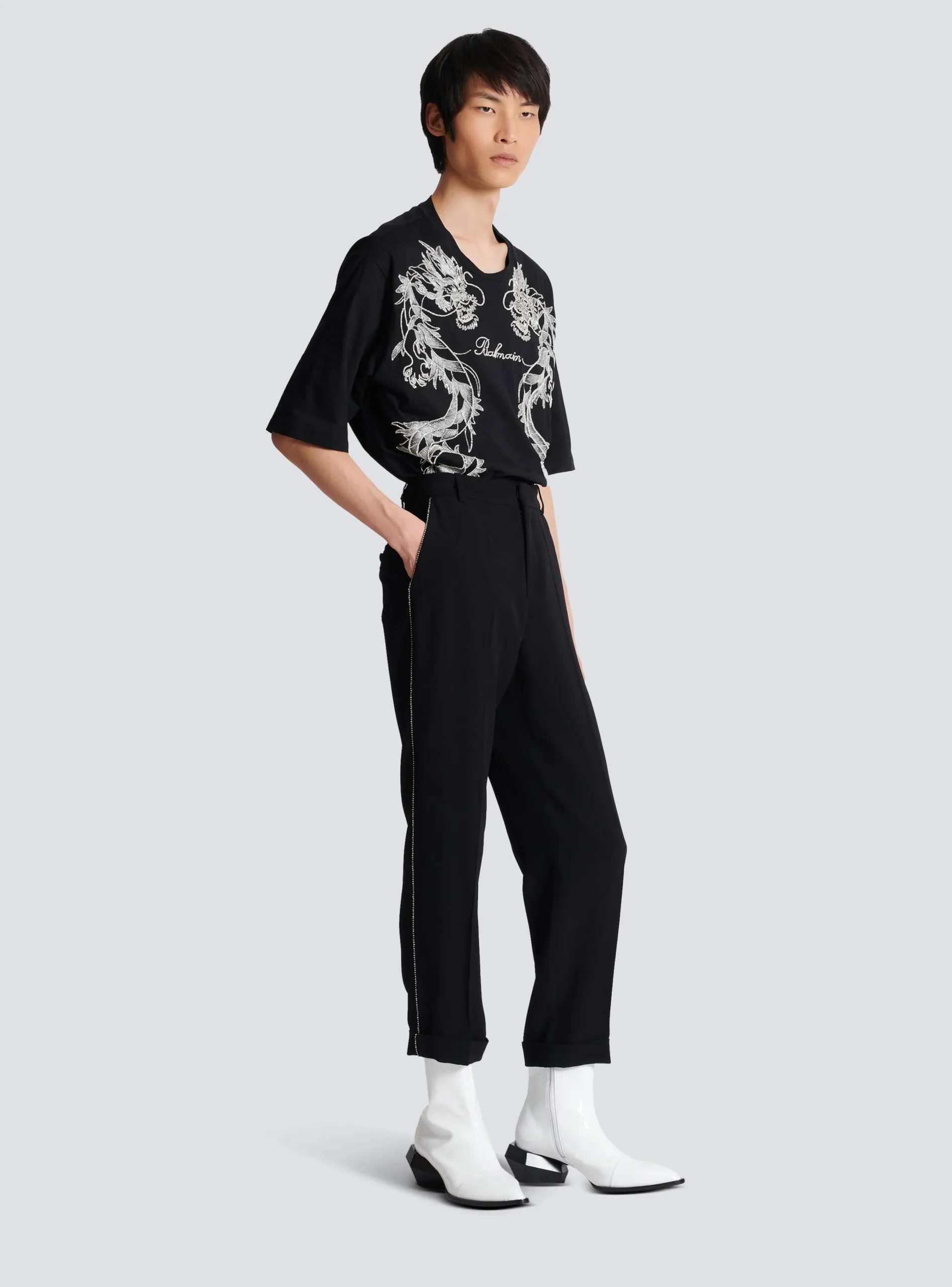 Cheap Crepe And Rhinestone Trousers Trousers And Shorts