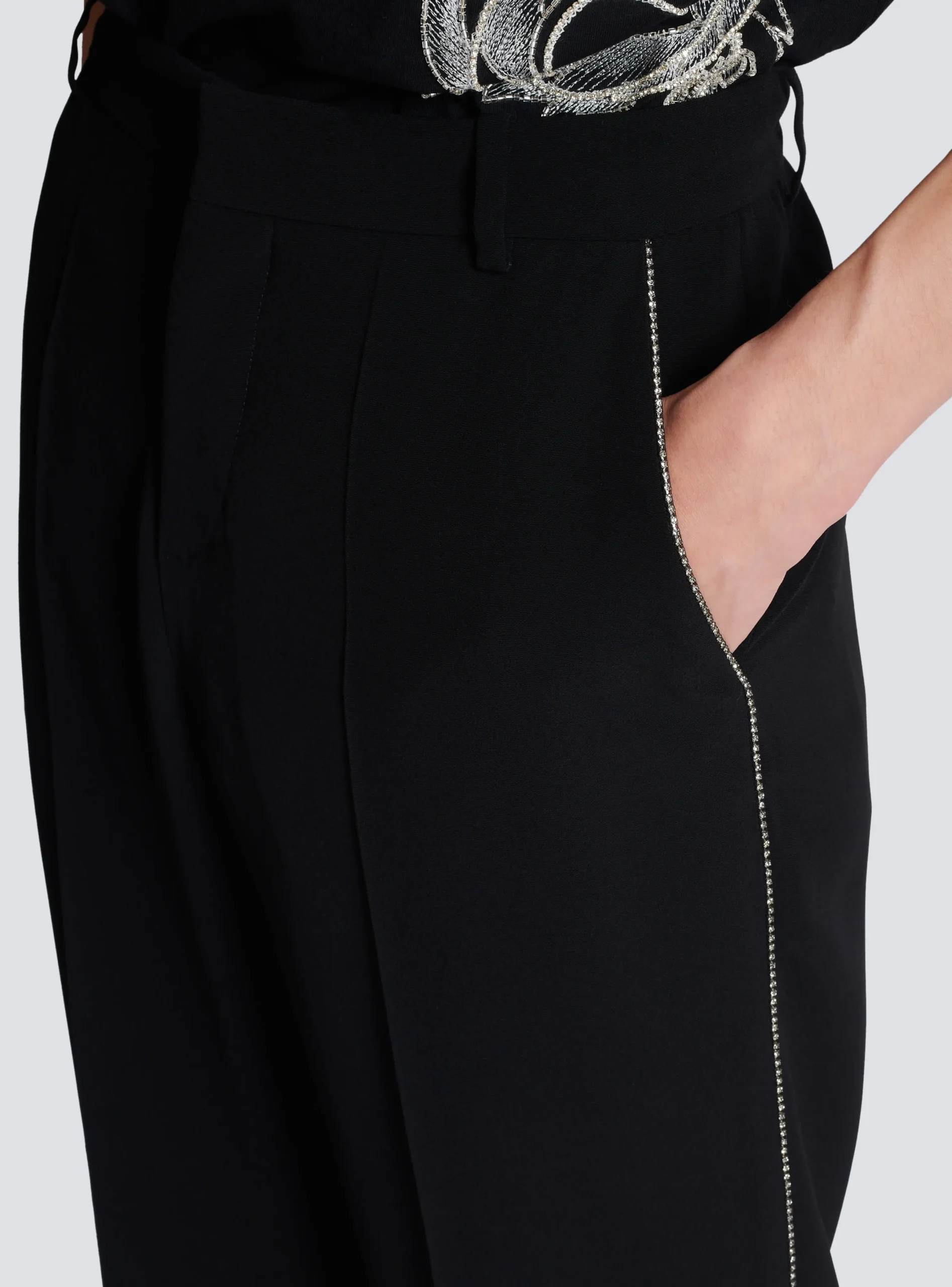 Cheap Crepe And Rhinestone Trousers Trousers And Shorts