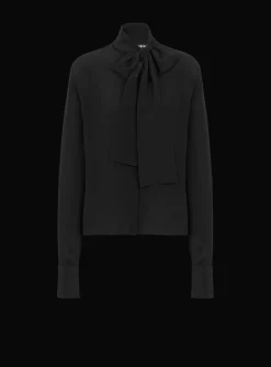 Fashion Crepe Shirt With Bow Collar Women Tops And Shirts