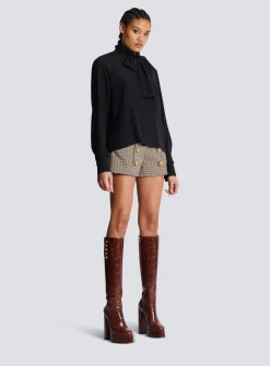 Fashion Crepe Shirt With Bow Collar Women Tops And Shirts