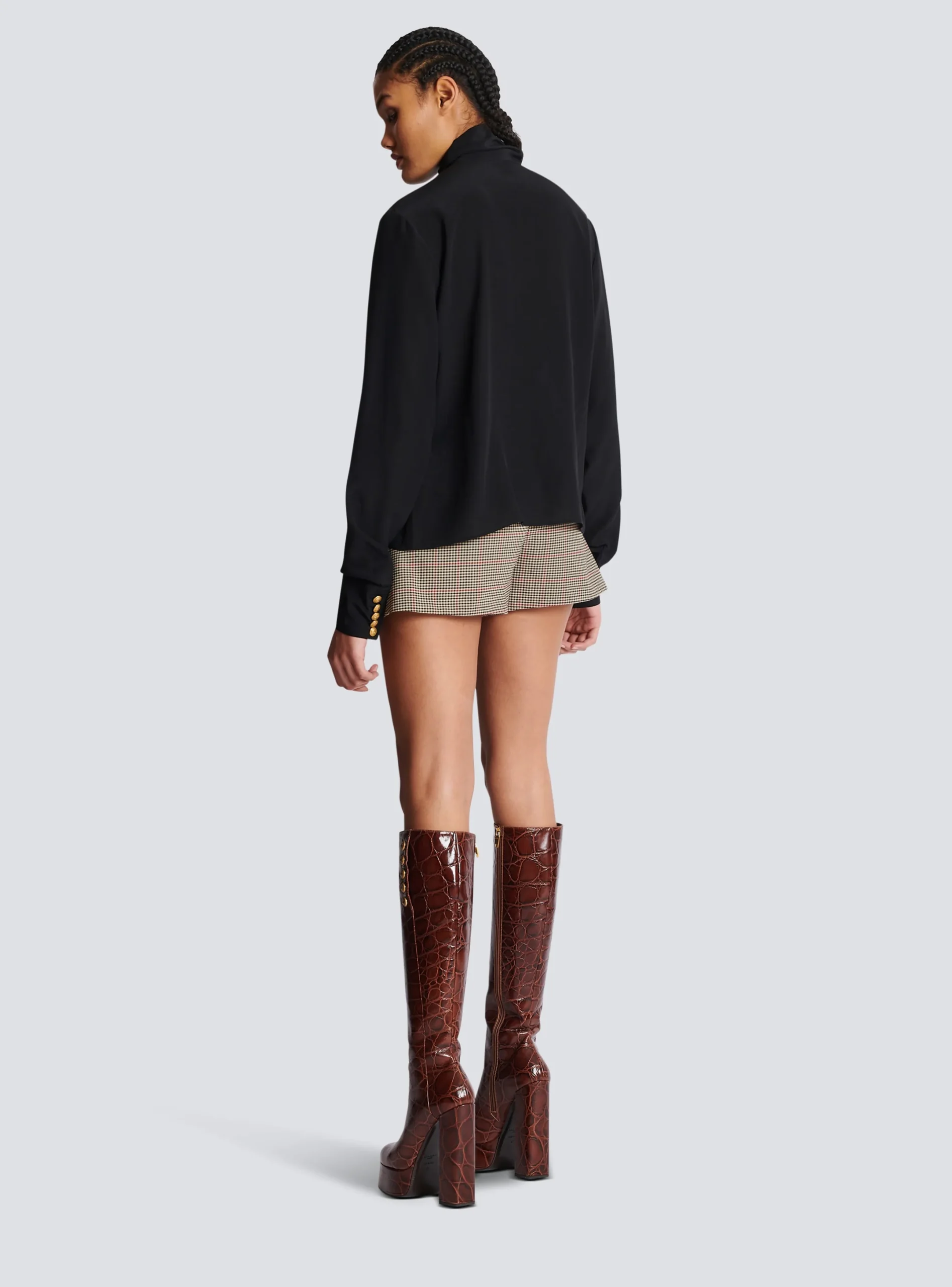 Fashion Crepe Shirt With Bow Collar Women Tops And Shirts