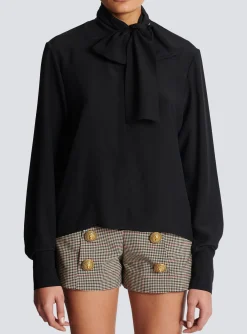 Fashion Crepe Shirt With Bow Collar Women Tops And Shirts