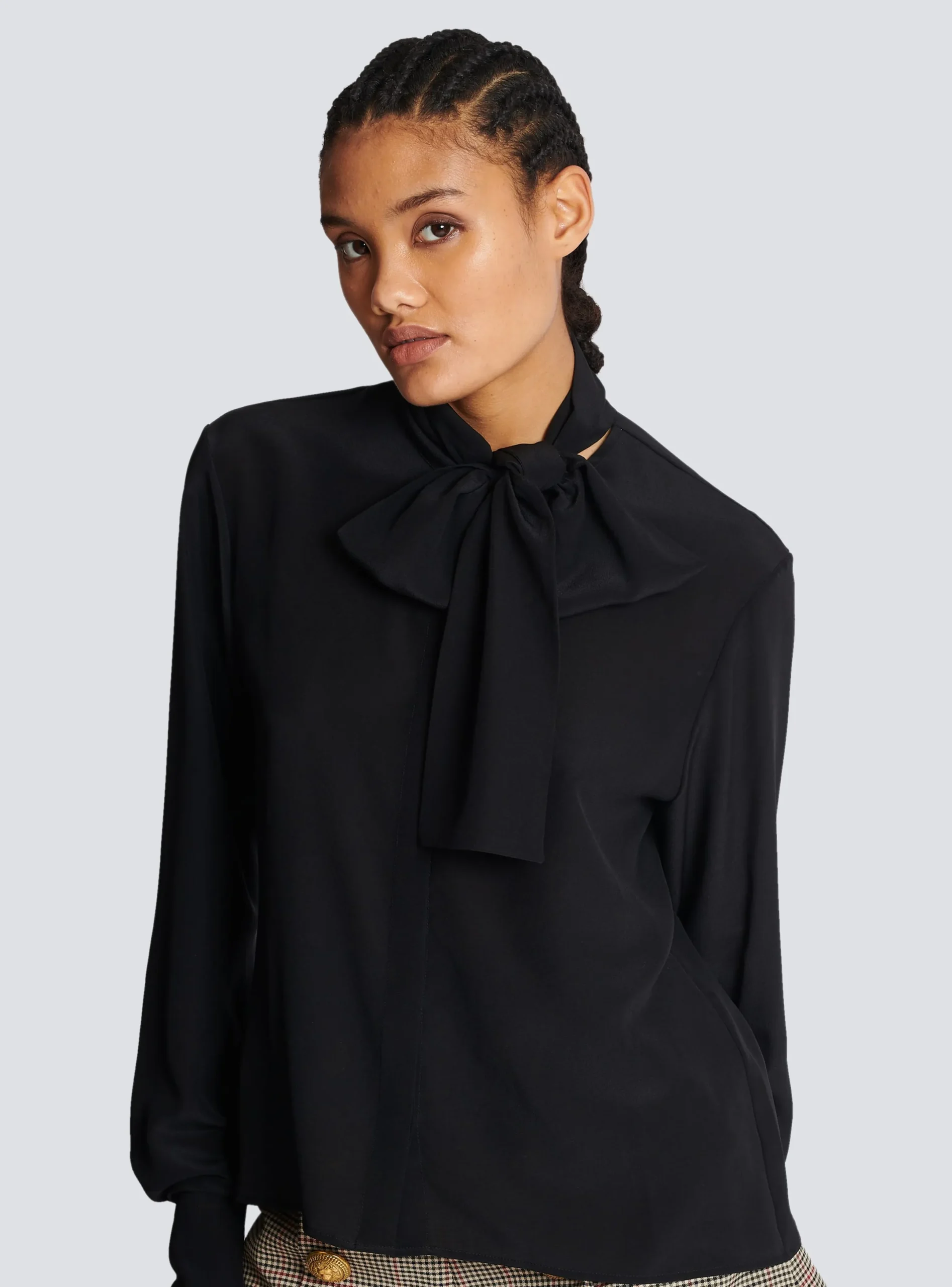 Fashion Crepe Shirt With Bow Collar Women Tops And Shirts
